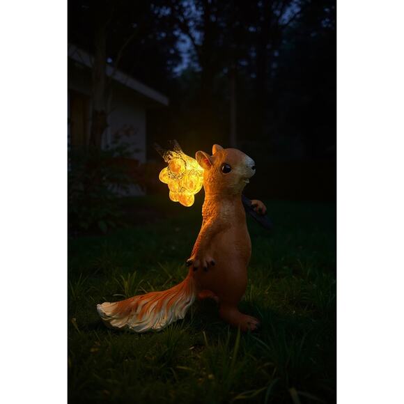11” Solar Squirrel Garden Statue with Light, Outdoor Yard Decor Lawn Ornament - Picture 1 of 9